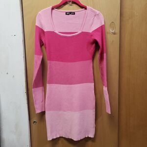 SHEIN Classic Color Block Ribbed Knit Bodycon Sweater Dress Pink Sz L RRR